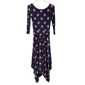 Boden Maisie Jersey Midi Dress Handkerchief Hem V Back Womens 2 Navy Pink Floral